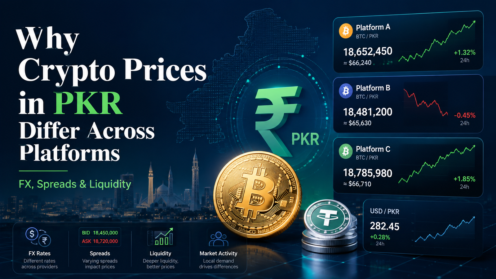 Why Crypto Prices in PKR Differ Across Platforms: FX, Spreads and Liquidity