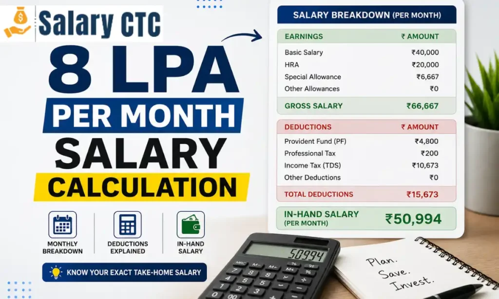 8 LPA Per Month Salary Calculation