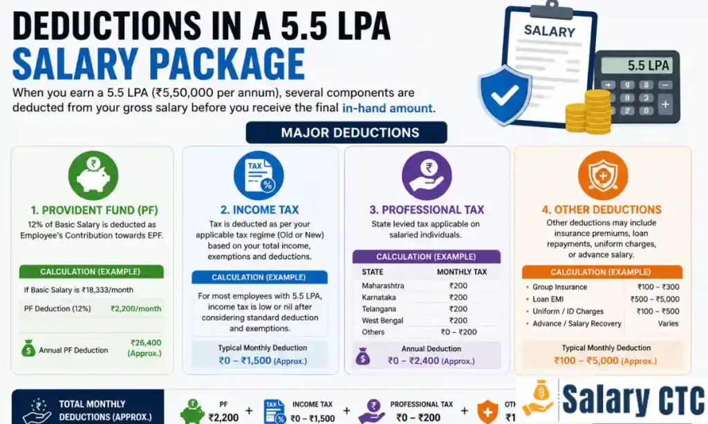 Deductions in a 5.5 LPA In-Hand Salary Package