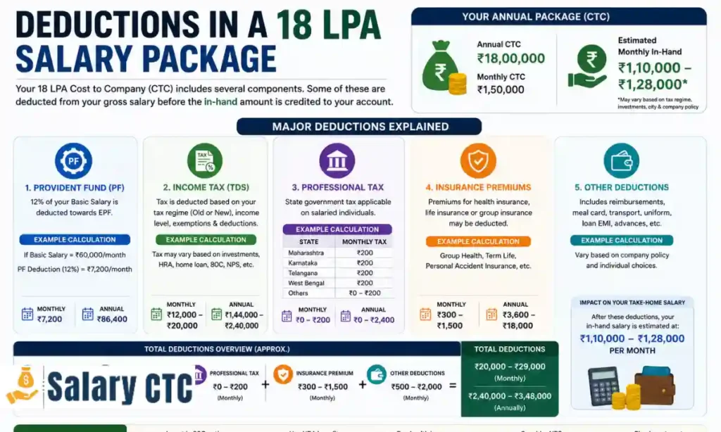Major Deductions in an 18 LPA In-Hand Salary Package